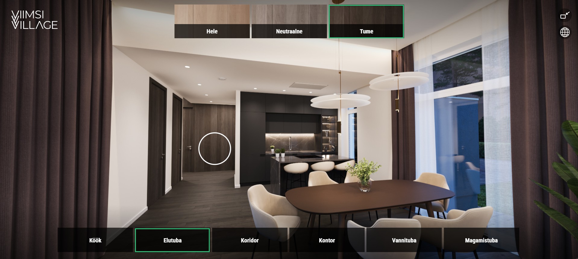 3D virtual tour interior view inside a house, showcasing realistic materials, lighting, and spatial layout, created by Nordic Render.